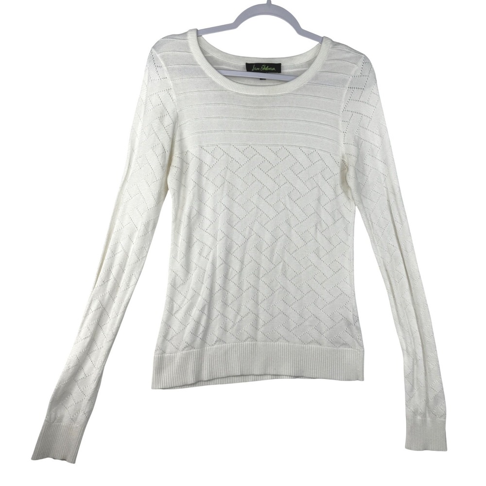 Sam Edelman White Pointelle Knit Long Sleeve Sweater SE0119SBX Large